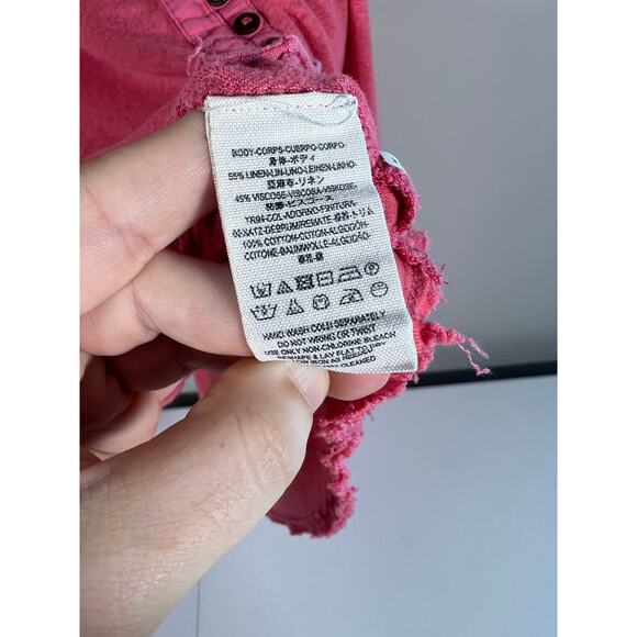 Free People Oversized Short Sleeve Button Front High Low Boho Blouse Size Medium - Picture 10 of 11